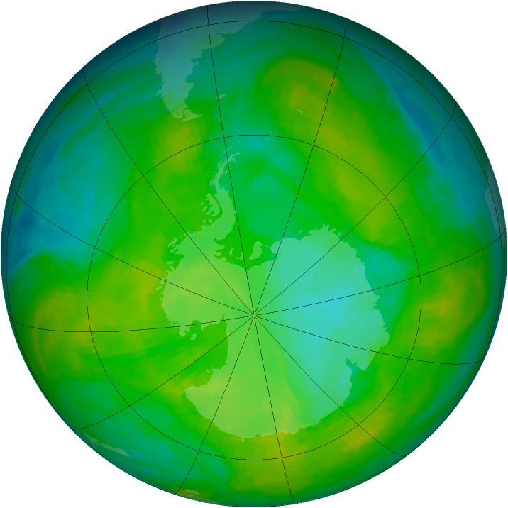 Antarctic ozone map for 12 December 1986